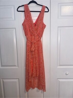 DKNY Coral Printed High-Low Wrap Dress